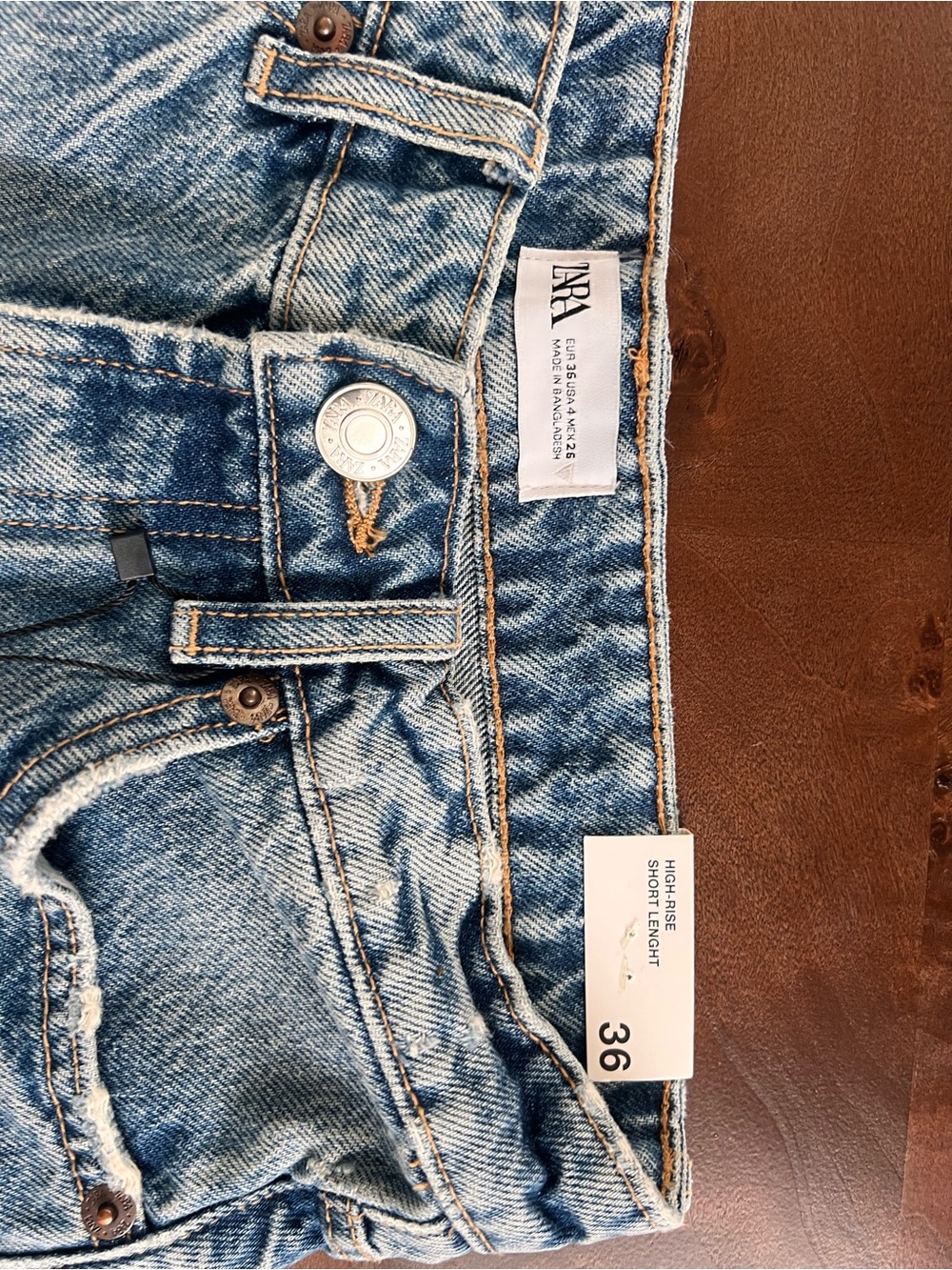 ZARA Light Blue High-Waist Distressed Denim Shorts - Picture 2 of 3